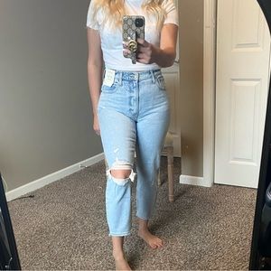 High rise distressed mom jeans